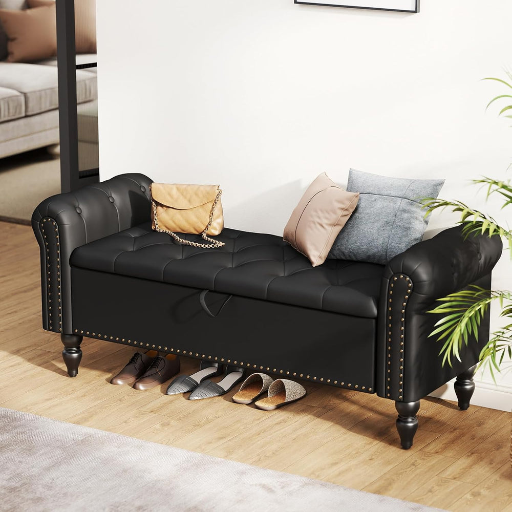 Furniliving 51” End of Bed Bench, Bedroom Bench with Button-Tufted, Large Uph...