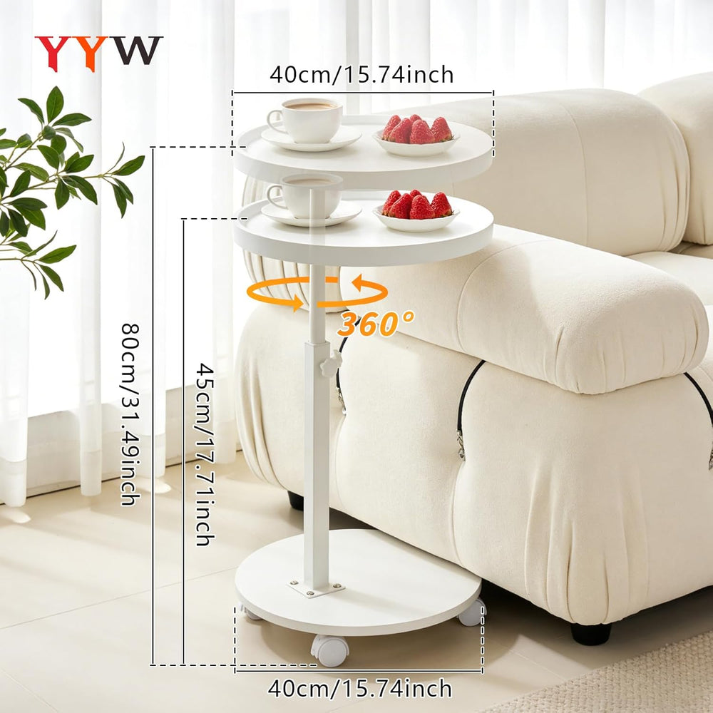 YYW C Shaped End Table Adjustable Height, 360°Swivel TV Tray Table for Small ...