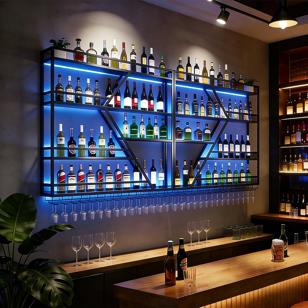 63in Large Wall Mounted Wine Rack, 4 Tier Metal Diamond Shaped Liquor Bottle ...