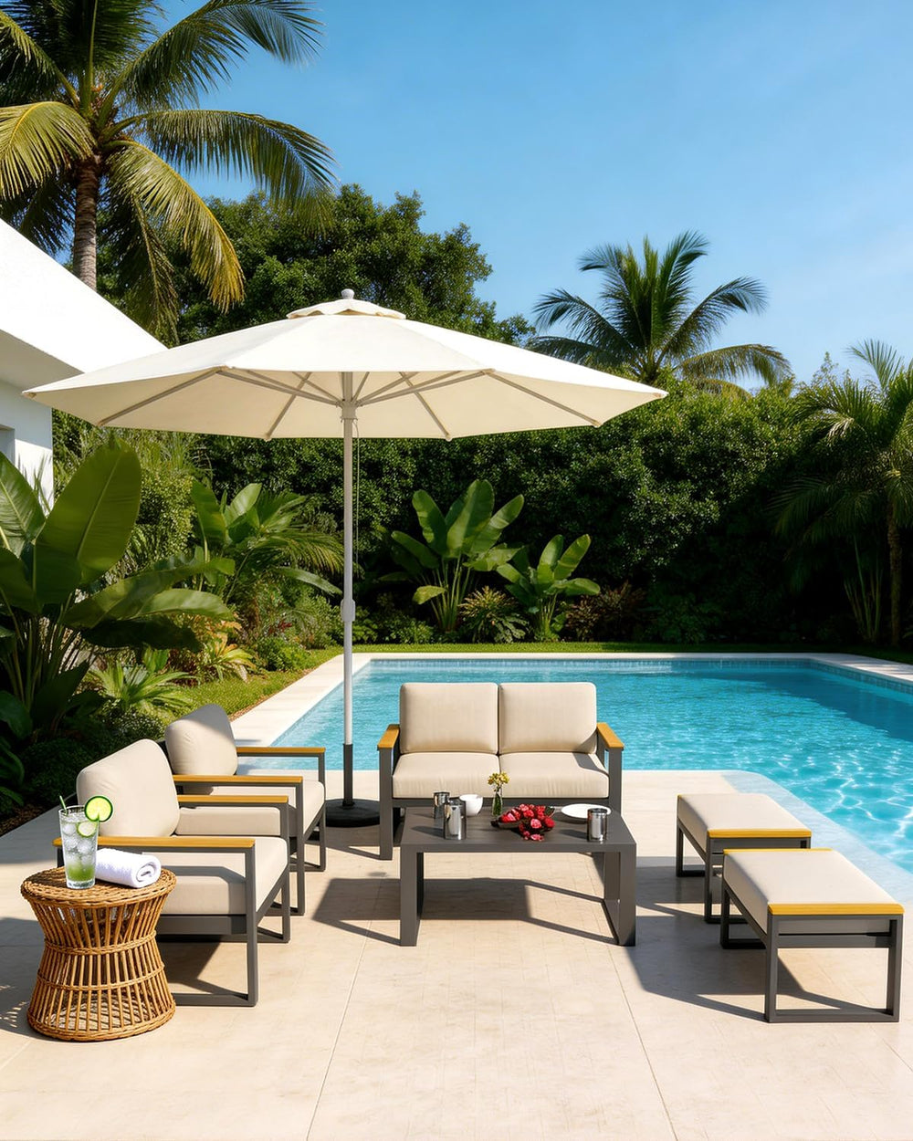 IDEALHOUSE Outdoor 2 Pieces Aluminum Patio Ottoman, Outdoor Footstool with Se...
