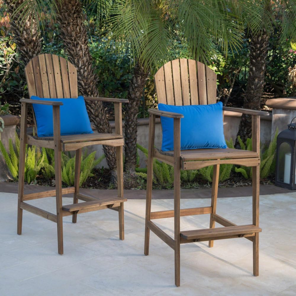 Saiveina Outdoor Acacia Wood Adirondack Barstools, Set of 2, Natural Stained