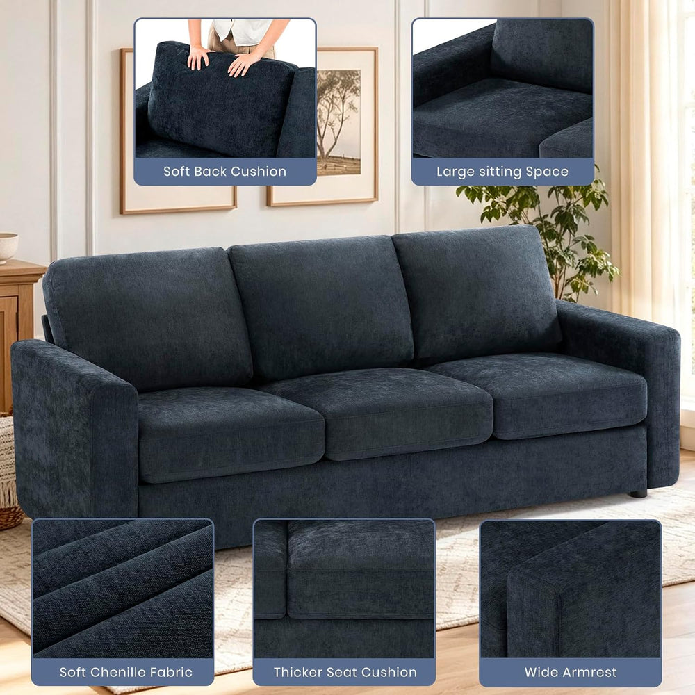 2 Pieces Chenille Sofa Sets w/Comfortable Back Cushions, Blue