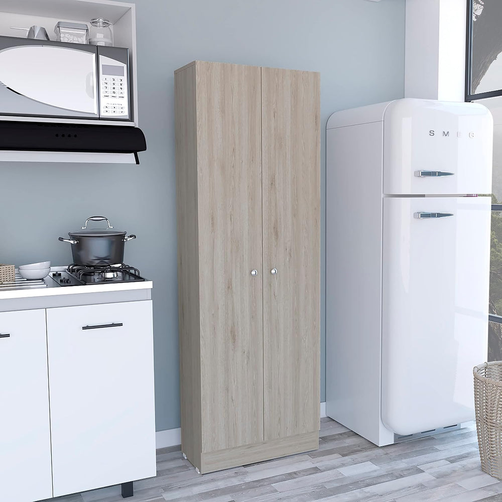 Modern Kitchen Pantry, Gray Storage Cabinet with 5 Shelves & Double Door,...