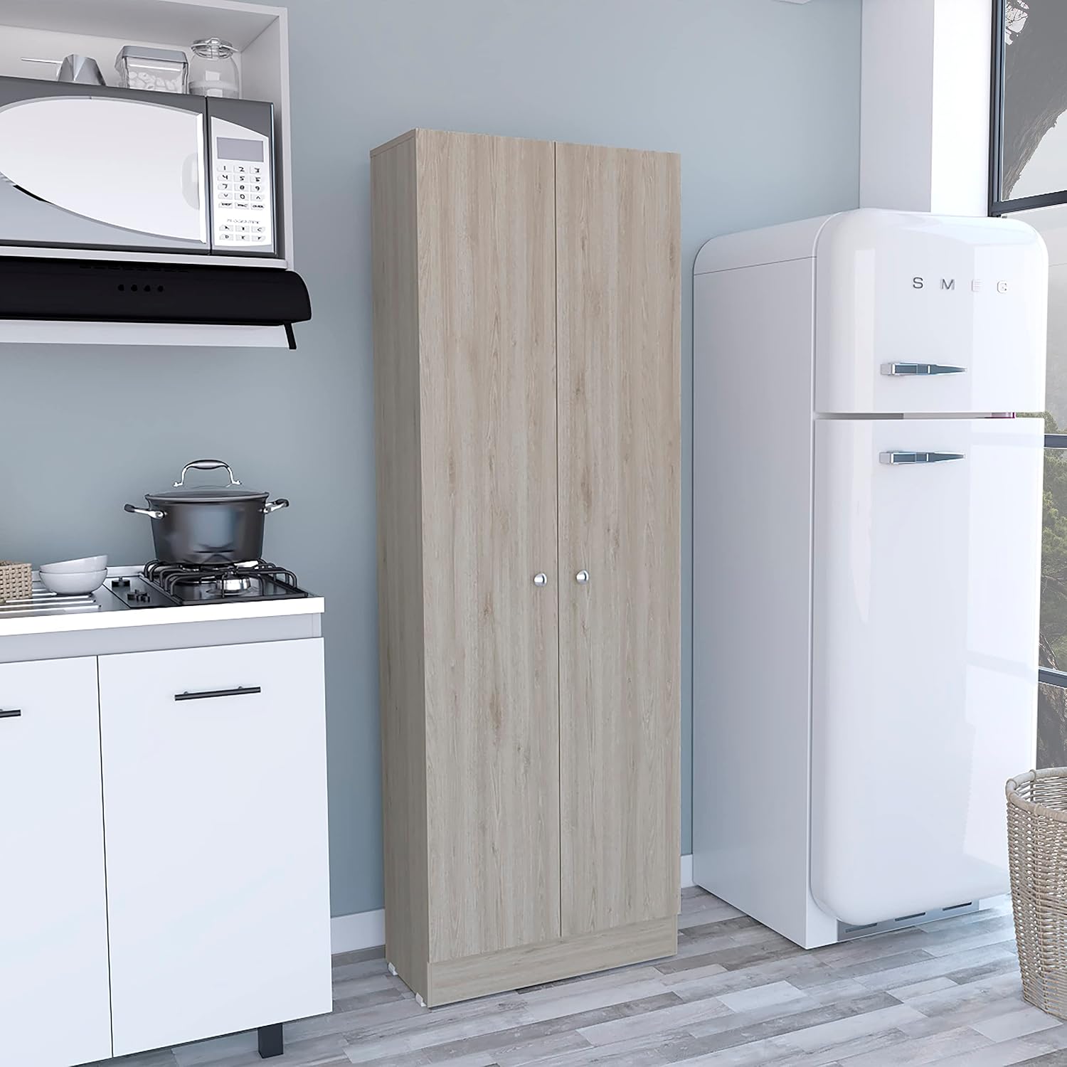 Multistorage Pantry Cabinet,Five Shelves,Double Door Cabinet for Kitchen,Laundry,Living Room,Bedroom-Light Gray