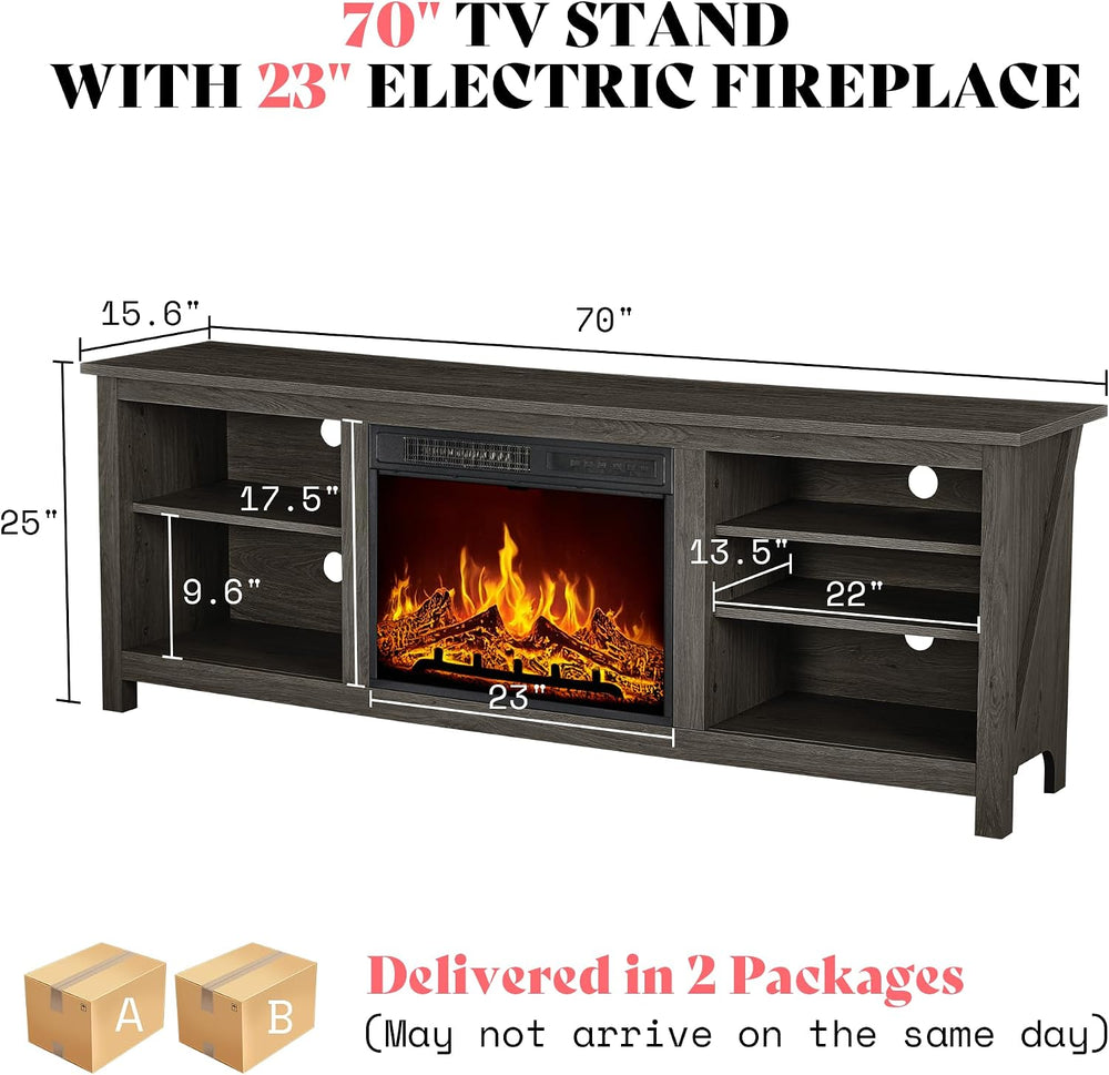 AMERLIFE 70" Fireplace TV Stand with 23" Electric Fireplace for 80&...