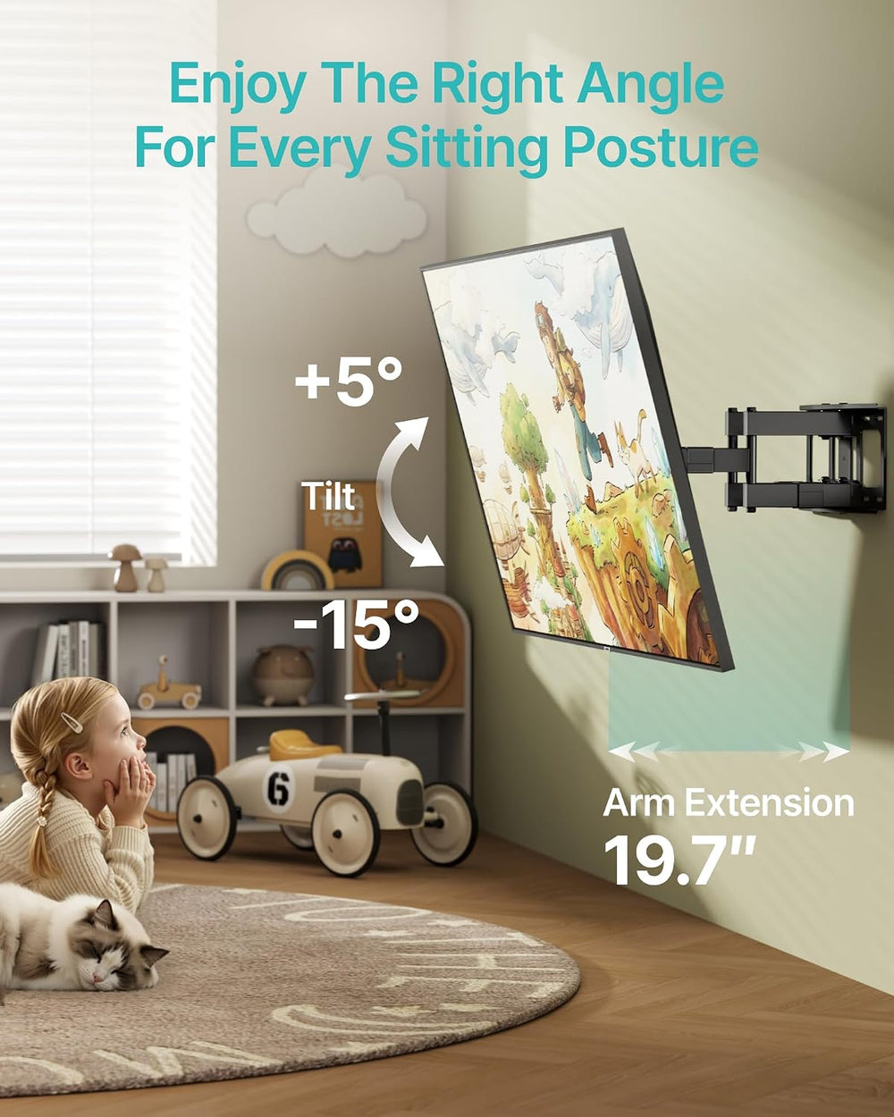 Pegzone Full Motion TV Wall Mount for 37-90 Inch TVs up to 132lbs | Swivel Ti...