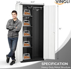 VINGLI Metal Storage Cabinet with Hanging Rod, 4 Adjustable Shelves, Lock Doors with Modern Gray Pattern Design, Armoire Wardrobe Closet Tool Functional Cabinet for Home, Office, Garage (Gray & Black)