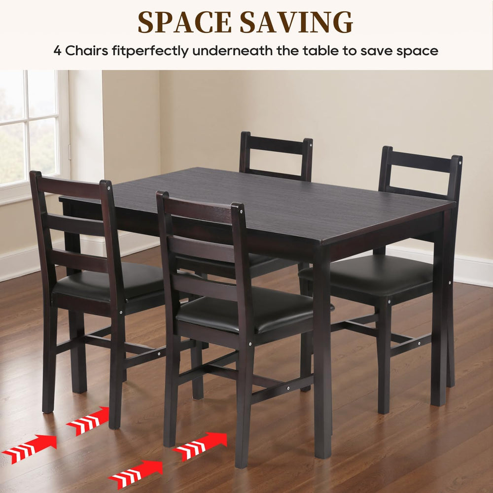 FDW | 5-Piece Solid Wood Dining Table Set for 4 | Brown | Space-Saving Design...