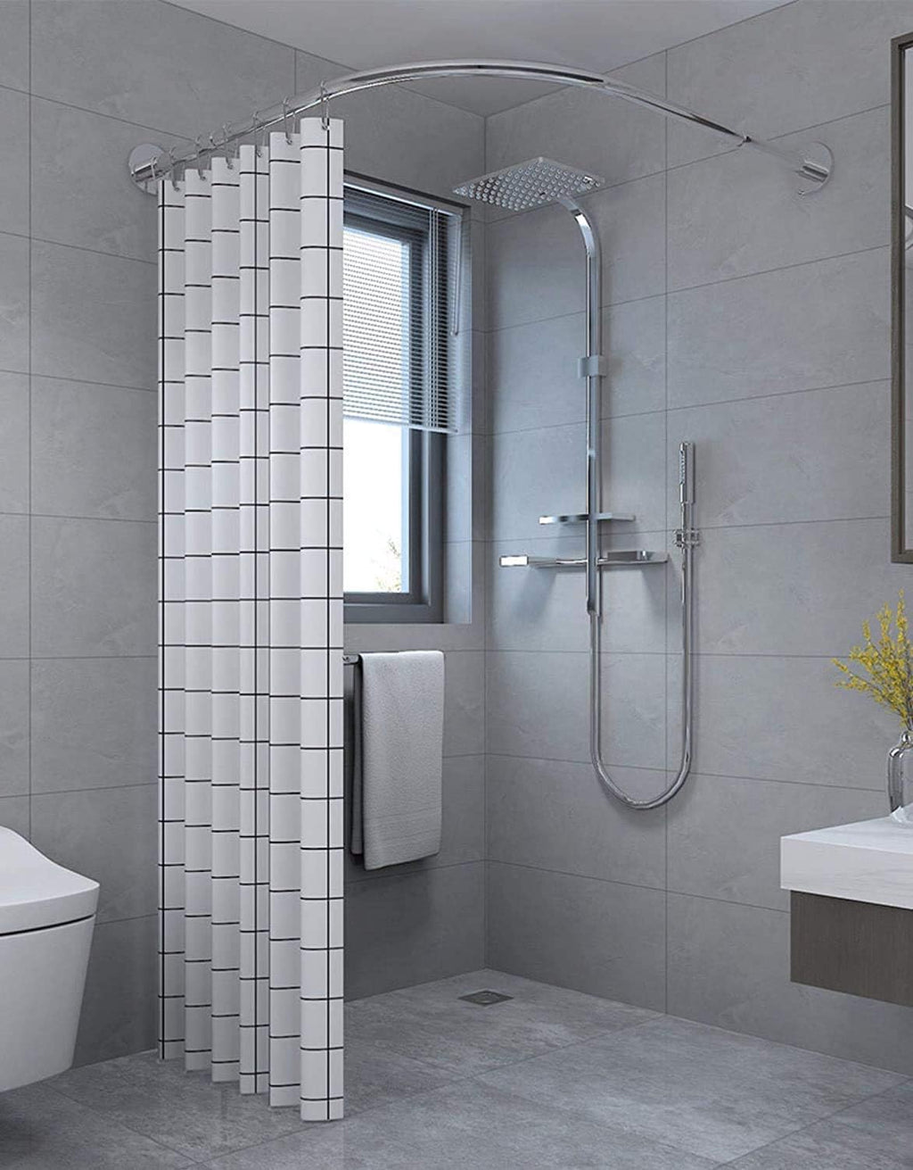 Corner Shower Curtain Rod Adjustable Stainless Steel L Shaped Rack Drill Free Install for Bathroom, Bathtub, Clothing Store (27"-39"x27"-39")
