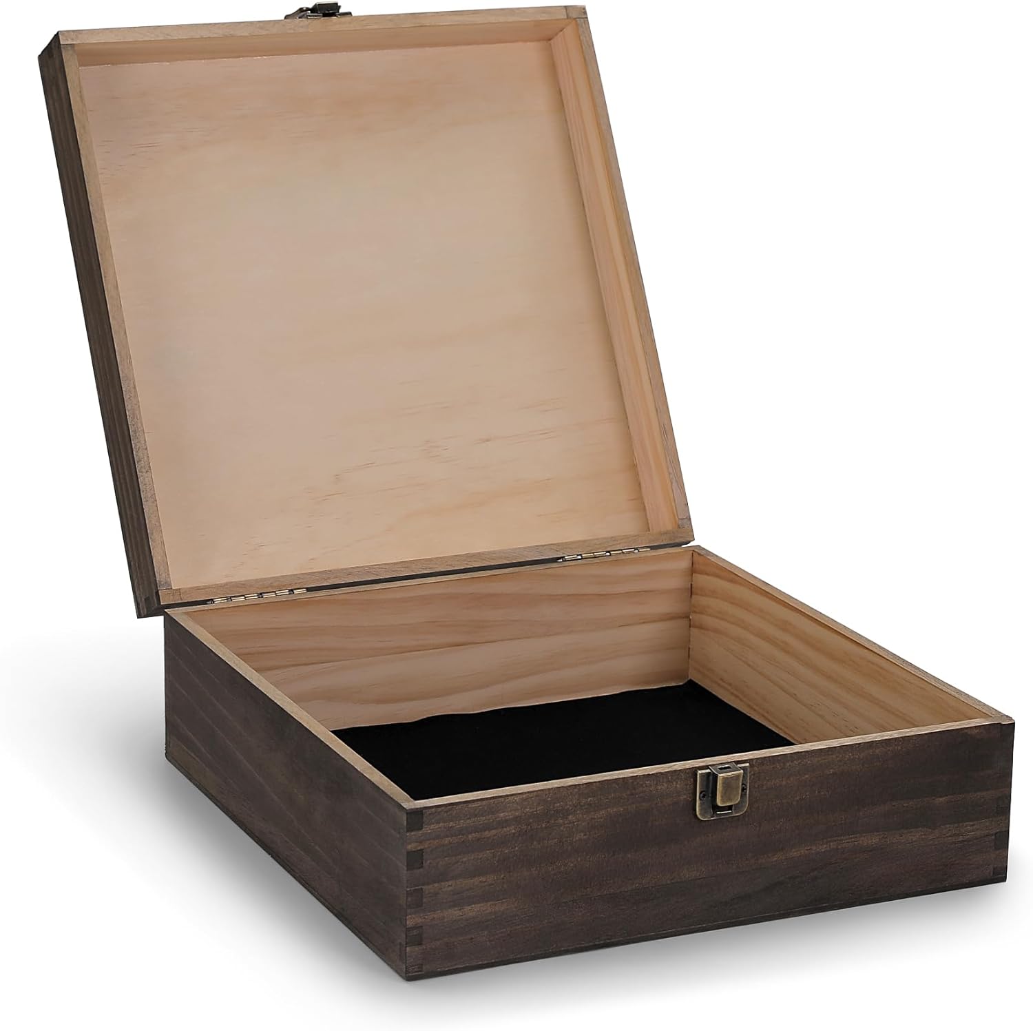 makerflo Medium Dark Walnut Wood Memory Box (Pack of 24) with Hinged with Clasp, Black Felt Inside, Keepsake Wooden Box Ideal for Craft and Personalization (Laser Engraving, Epoxy, UV DTF, and Vinyl)