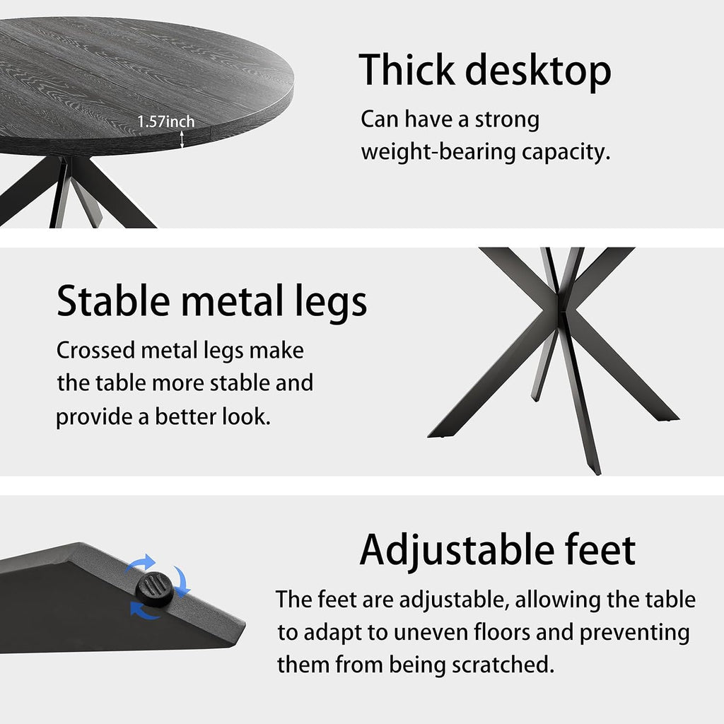 Zerifevni 45.3" Round Dining Table Set for 4, Wooden Round Dining Table with Chairs for 4-6 Person, w/Metal Legs, Coffee Table for Kitchen Dining Room, Living Room, Office