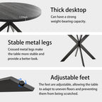 Zerifevni 45.3" Round Dining Table Set for 4, Wooden Round Dining Table with Chairs for 4-6 Person, w/Metal Legs, Coffee Table for Kitchen Dining Room, Living Room, Office