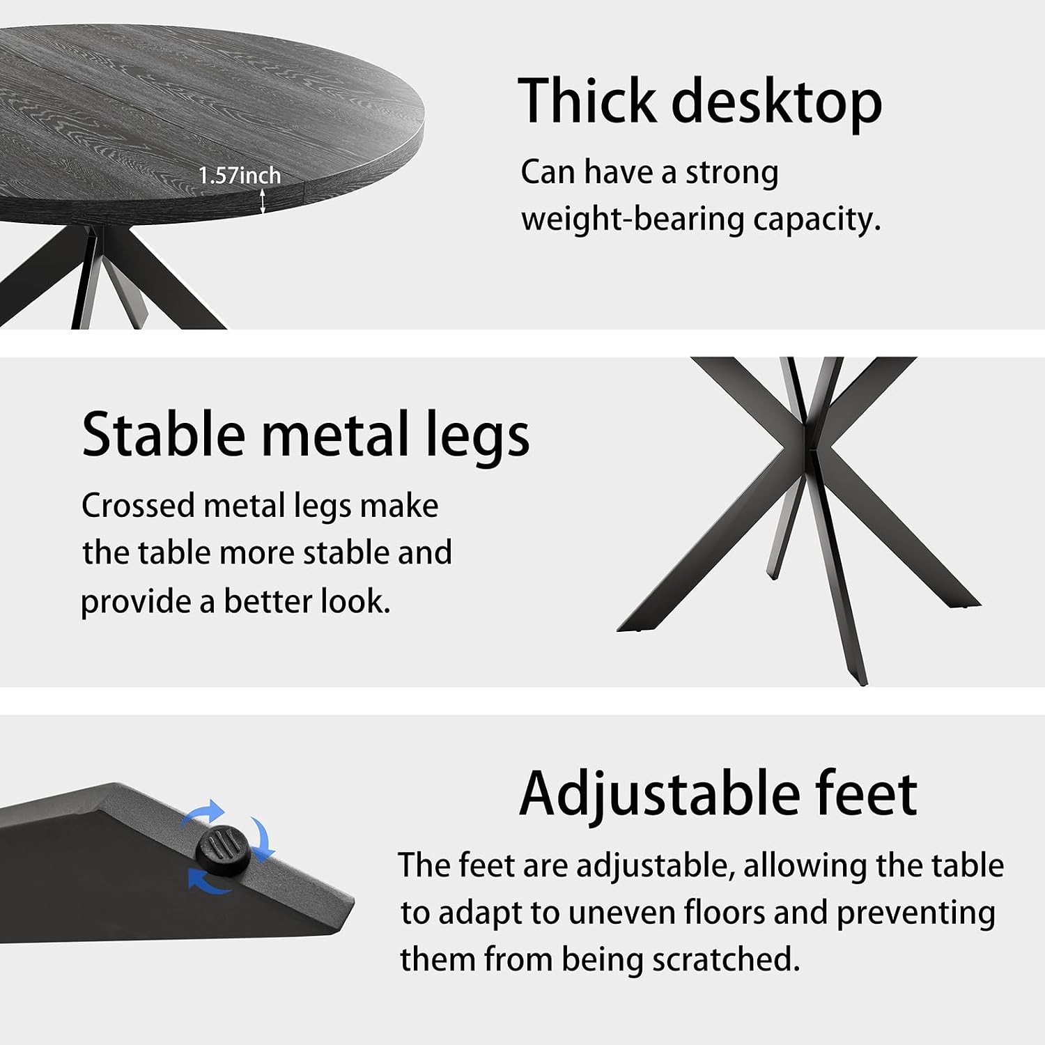 Zerifevni 45.3" Round Dining Table Set for 4, Wooden Round Dining Table with Chairs for 4-6 Person, w/Metal Legs, Coffee Table for Kitchen Dining Room, Living Room, Office