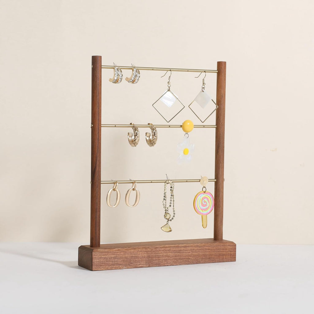 GemeShou Walnut earrings display stand for selling, wooden jewelry earring organizer shelf, wood earring storage organizer rack for boutique store【Earring shelf-Medium】