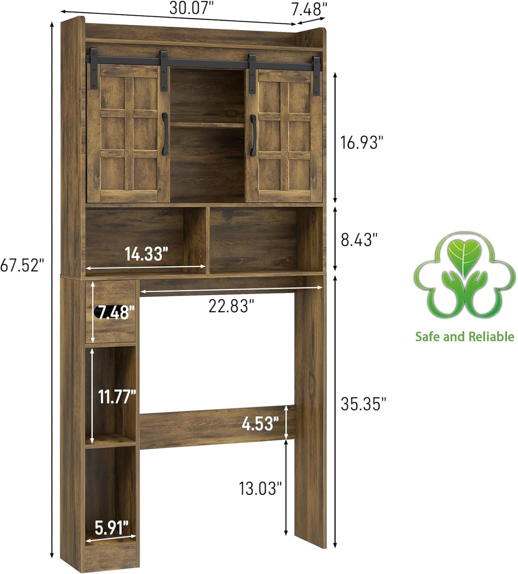 Over The Toilet Storage Cabinet, Farmhouse Storage Cabinet Over Toilet with Sliding Doors，Home Space-Saving Toilet Rack, for Bathroom, Restroom, Laundry. Brown