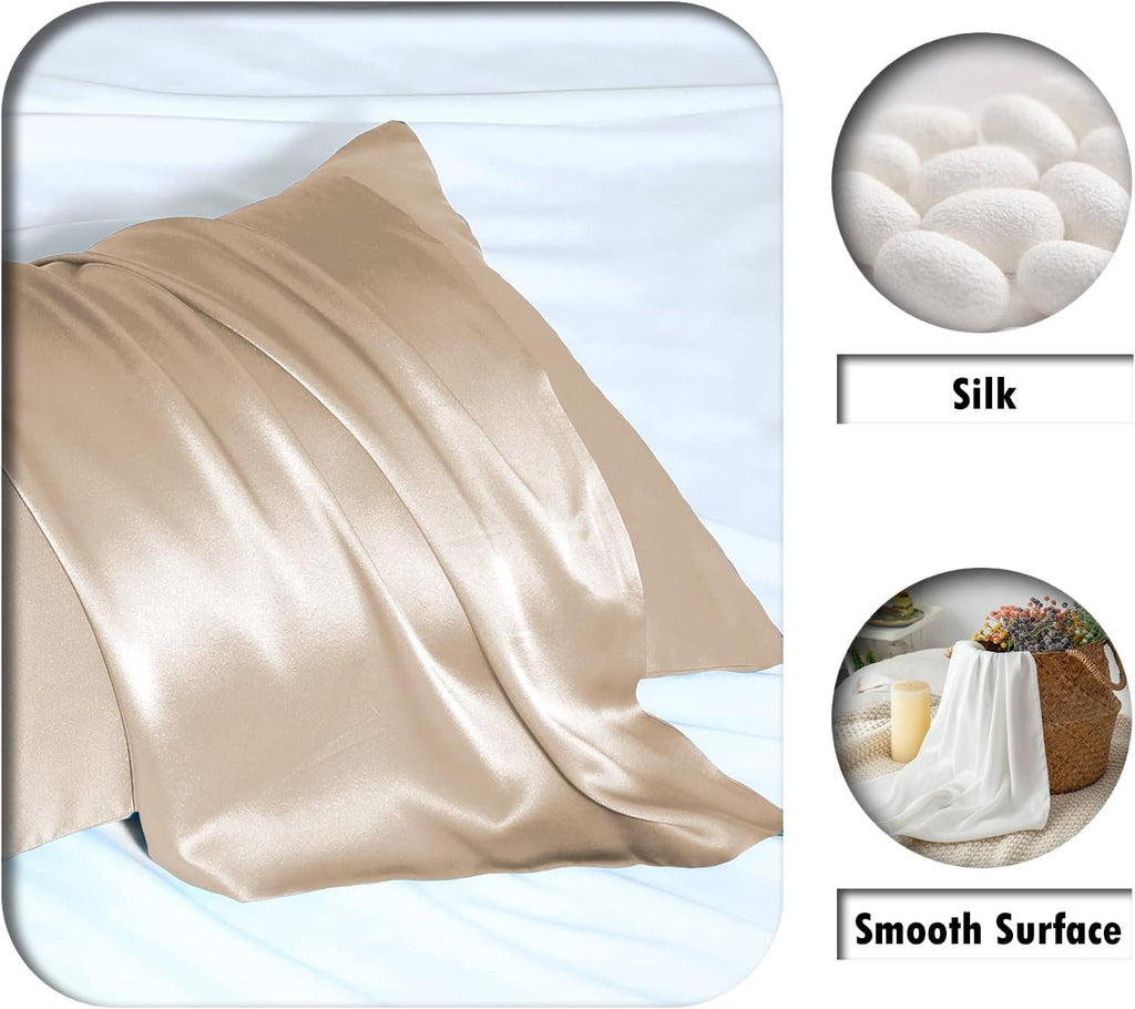 Silk Pillowcase for Hair and Skin,Soft,Breathable and Sliky 100% Standard Size Pillow Cases Set of 2,Both Sides Natural Mulberry Silk Pillowcases with Hidden Zipper(Standard Size 20"X 26",2pcs)