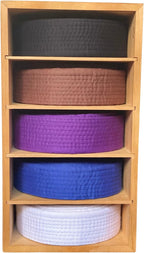 Alley Cats Brazilian Jiu Jitsu Belt Display | Pine Belt Box | 5 BJJ Belt Display Case | White to Black Belt Rack | Martial Arts Jiu Jitsu Belt Holder | Gifts for Jiu Jitsu Practitioners | OSS