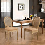 French Country Dining Chairs Set of 4,Farmhouse Upholstered Dining Room Chairs with Round Back and Solid Leg,Rattan Kitchen Chairs for Kitchen/Bedroom/Dining Room,Tan
