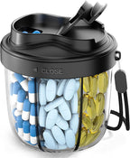 Cute Pill Organizer,Pill Dispenser with 7 Large Compartments,Portable Pill Bottle Box with Wide Opening for Easy Use, Anti-Mix Pills Organizer for Travel,Includes 20 Pcs Sticky Labels(Black)