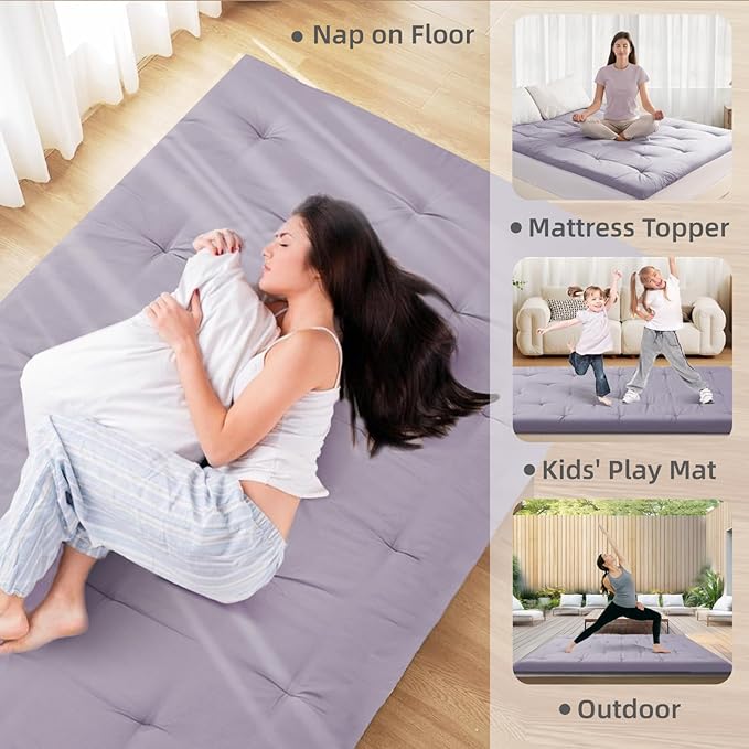 Japanese Floor Mattress, Futon Mattress Twin Size 39"x 80", 2.56" Thicken Tatami Mattress, Portable Foldable Floor Bed, Roll Up Futon Cushion, Suitable for Camping Guest Room Dormitory (Grey)