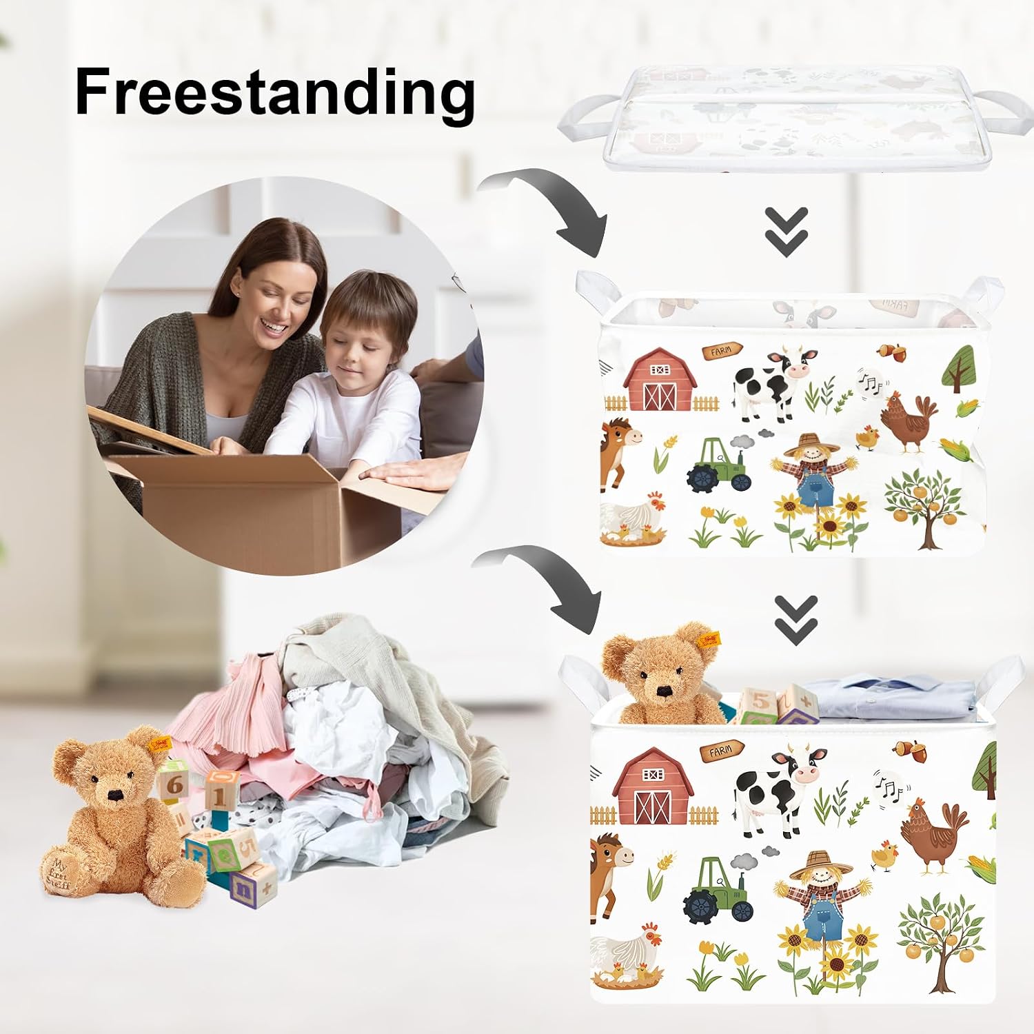 Clastyle Farm Animals Baby Laundry Hamper Leaf Kid Storage Basket Boy Girl Gift Toy Box Collapsible Clothes Organizer Nursery Bin for Bedroom,Sunflowers,40 * 30 * 30 cm