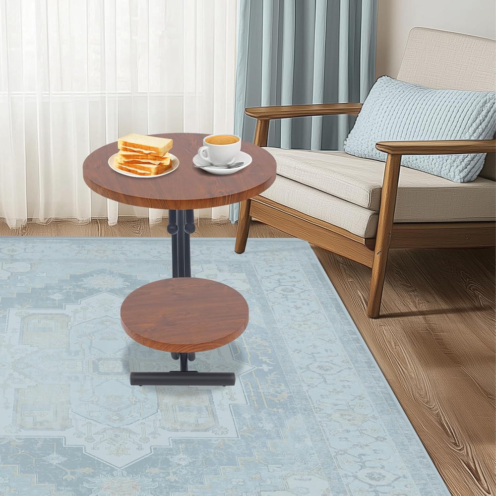 JOMCYDM 2-Tier Side Table, 2-Tier Round End Table, 55x55x60cm End Table with ...
