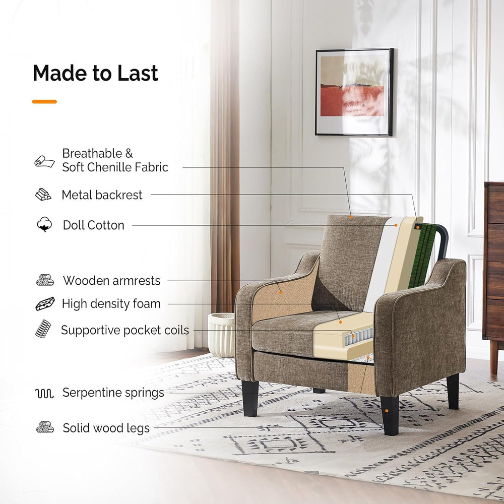 VINGLI Light Brown Accent Chair, Upholstered Armchair for Living Room | Cheni...
