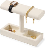 Oirlv Microfiber T-Bar Watch Display Stand Jewelry Display Props Jewelry Organizer Holder for Watch Bracelet Ring Earrings (Creamy-white,Microfiber)