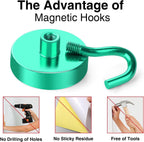 MIKEDE Magnetic Hooks Heavy Duty, 170LB Strong Magnet with Hook for Fridge, Super Neodymium Extra Strength Industrial Hooks for Toolbox, Cruise, Grill(Green,10 Pack)