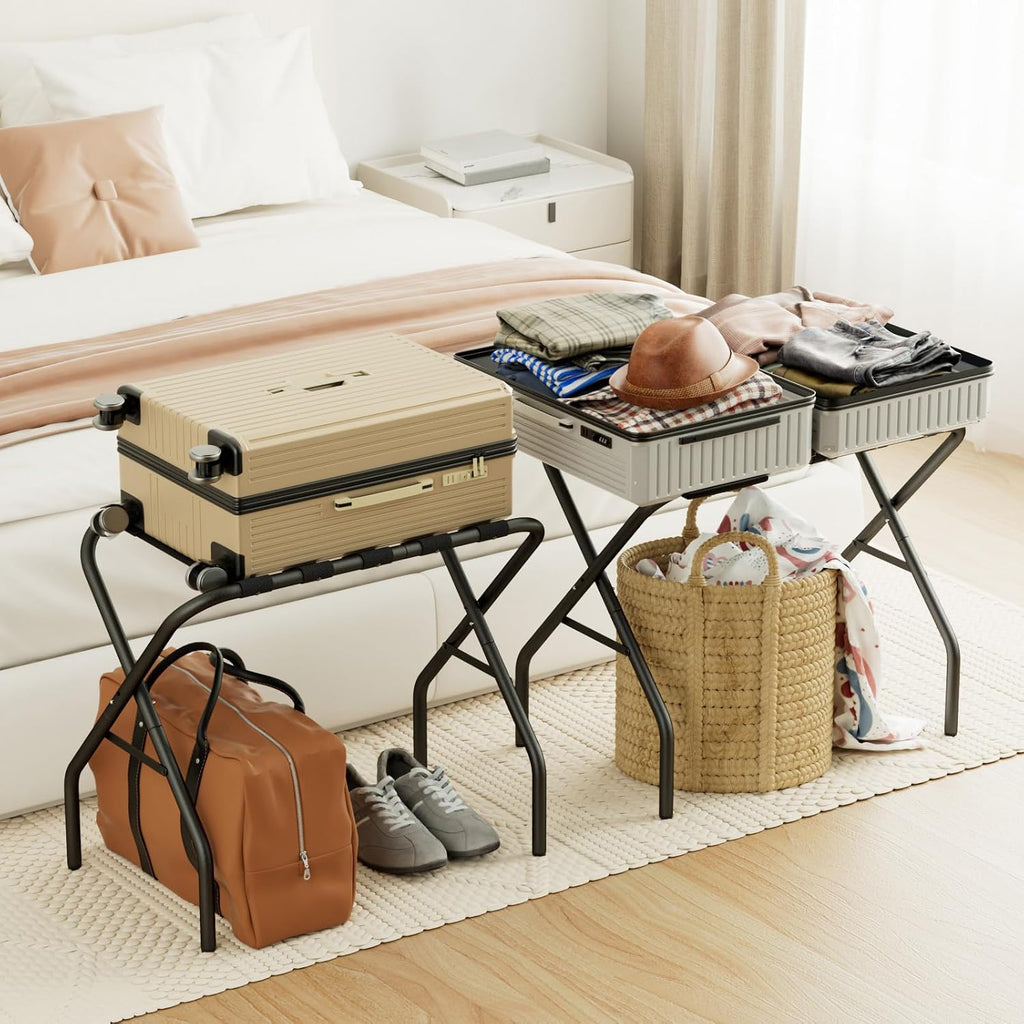 AMHANCIBLE Luggage Rack, Foldable Suitcase Stands Set of 2, Metal Luggage Holder for Guest Room, Bedroom, Hotel, Holds up to 110 lb, Easy Assemble, Black HLR01BK