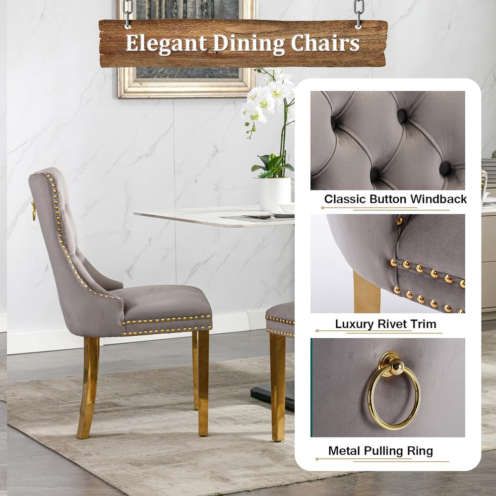 70" Modern Gold Glass Dining Table Set for 4, 5-Piece Rectangle Kitchen ...