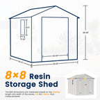 UDPATIO Resin Storage Shed 8 x 8 FT, Outdoor Garden Sheds with Floor Plastic Patio Outdoor Storage Shed with Lockable Door, Sandstone