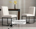 CIMOTA Modern Linen Dining Chair Set of 2, Mid Century Dining Room Chairs Fabric Upholstered Armless Side Chair with Black Sled Base for Dining Room, White Cream 2PCS