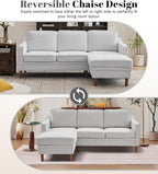 Kingfun 88" L-Shape Sofa, Chenille Sectional Couch, Mid Century Modern Couches with Solid Wood Frame for Living Room & Bedroom, Silver Gray