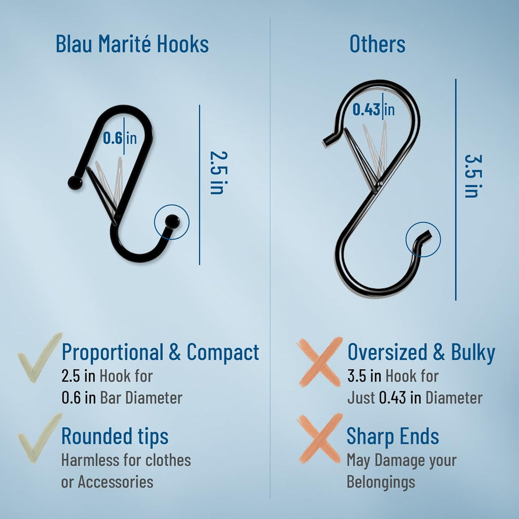 10-Pack Metal S Hooks for Hanging – Heavy-Duty S-Shaped Hooks with Safety Buckle – Fits Bars up to 0.6 in – Anti-Drop Hooks for Kitchen, Pot Racks & Towel Bars – White (Small)
