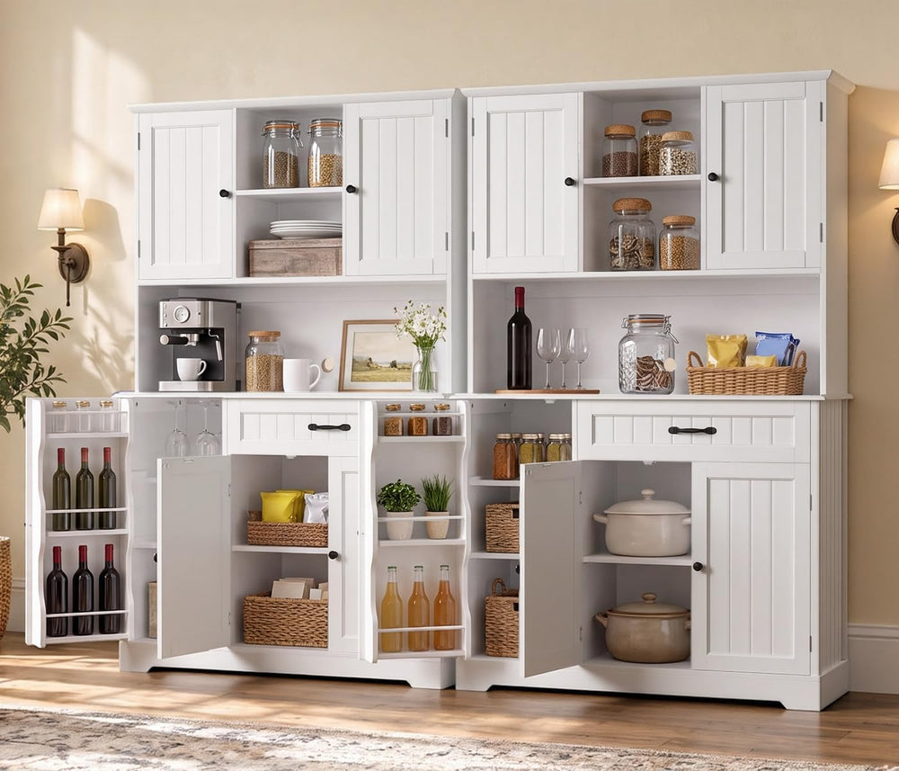 Gizoon Large Kitchen Pantry Cabinet Set of 2 with Door and Shelves White