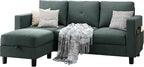 Vongrasig Convertible Sectional Sofa Couch, 3 Seat L Shaped Sofa with Removable Pillows Linen Fabric Small Couch Mid Century for Living Room, Apartment and Office (Black)