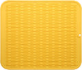 Silicone Dish Drying Mat for Multiple Usage,Easy clean,Eco-friendly,Heat-resistant Silicone Mat for Kitchen Counter or Sink,Refrigerator or Drawer Liner Yellow XL 18 inches x 16 inches