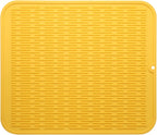 Silicone Dish Drying Mat for Multiple Usage,Easy clean,Eco-friendly,Heat-resistant Silicone Mat for Kitchen Counter or Sink,Refrigerator or Drawer Liner Yellow XL 18 inches x 16 inches