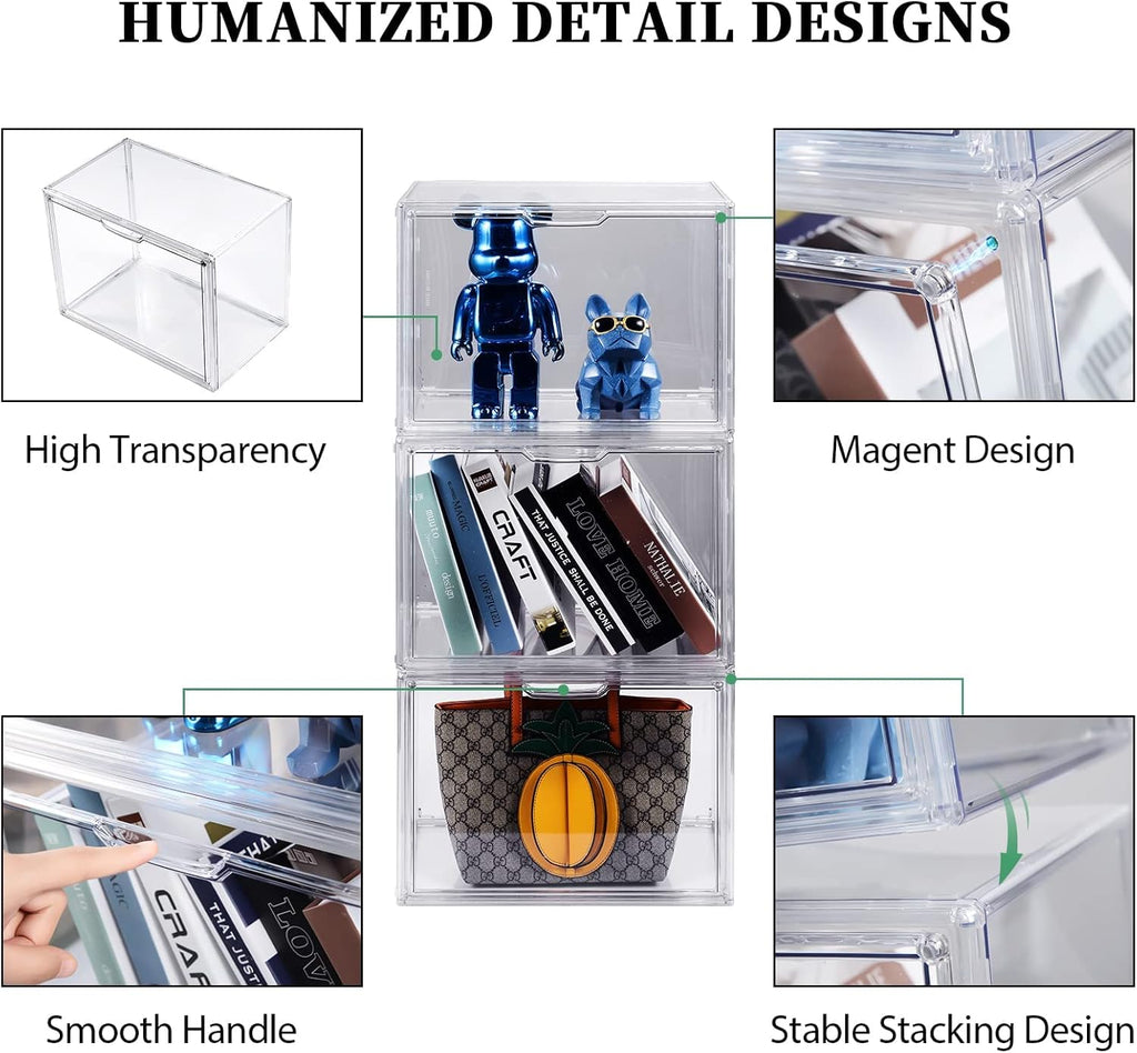 Purse Organizer for Closet, 5Pack Stackable Storage Bins, Clear Acrylic Display Case with Magnetic Door, Closet Organizers and Storage for Handbag Organzier, Heels, Collectibles