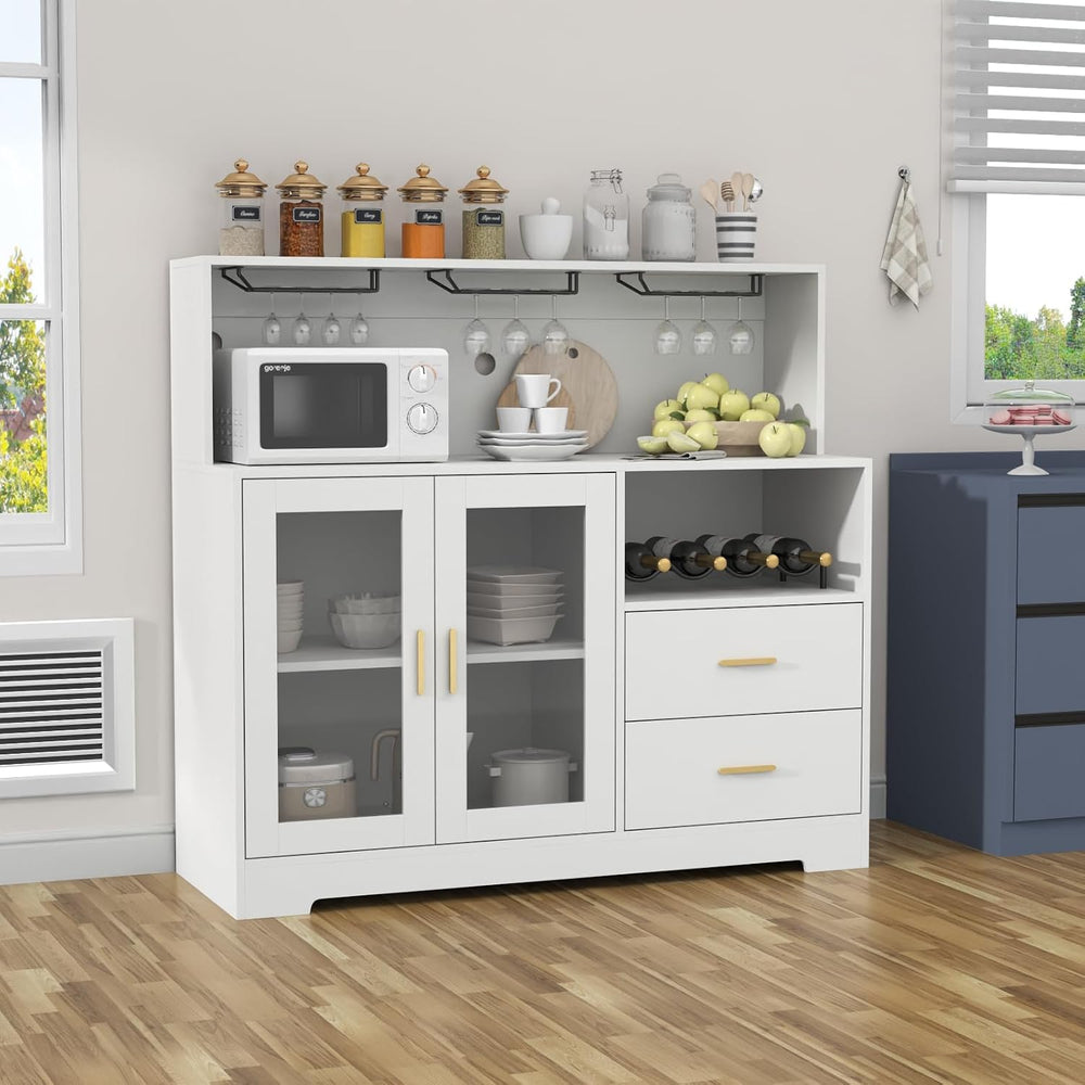 Bar Cabinet for Home with LED Light,Coffee Bar Cabinet w/ Wine & Glass Rack