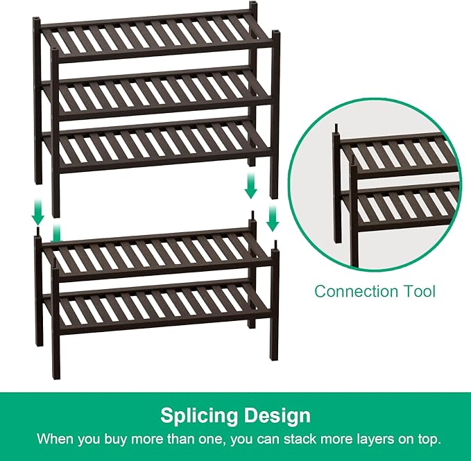 Shoe Rack 2-Tier Organizer-Stackable Storage Shelf with Multi-Function Combinations-Free Standing Bamboo Shoe Racks for Closet,Entryway,Hallway,Bathroom,Living Room Shoe Organization (Brown,2-Tier)