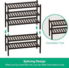 Shoe Rack 2-Tier Organizer-Stackable Storage Shelf with Multi-Function Combinations-Free Standing Bamboo Shoe Racks for Closet,Entryway,Hallway,Bathroom,Living Room Shoe Organization (Brown,2-Tier)