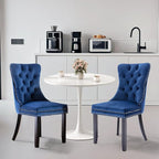 SoarFlash Kitchen Table and Chairs for 2, 24" Dining Table Set for 2 with Velvet Upholstered Chairs, 3 Piece Round Kitchen Table Set, Dining Room Table Set for Small Space, Apartment, Blue/White