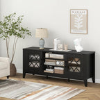Giantex Farmhouse TV Stand for TVs up to 65", Entertainment Center with 4 Adjustable Storage Shelves & Tempered Glass Doors, Modern TV Console Table for Bedroom, Living Room