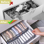 7 Grids Washable Wardrobe Clothes Organizer,Clothing Storage Bins,Drawer Organizer for Clothing,Drawer Dividers for Clothes, Mesh Separation Box for Underwear, Socks, Scarves, Jeans