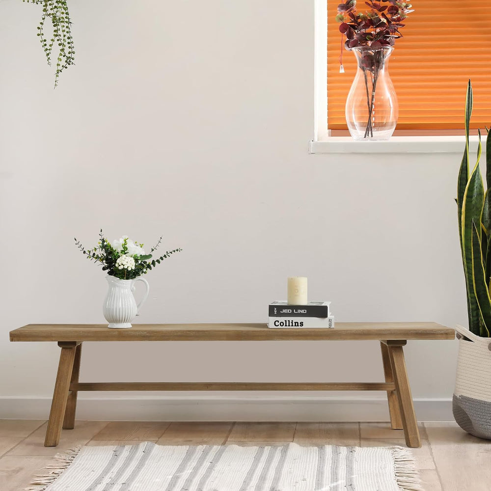 Wnutrees 63" Farmhouse Wood Bench, Rustic Solid Wood Dining Room & E...