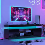 Verano Garden 63" LED TV Stand for 75 Inch TV, High Gloss Entertainment Center with 2 Storage Cabinets and Open Shelf, Modern TV Media Console with Power Outlet & Light for Living Room, Bedroom, Black