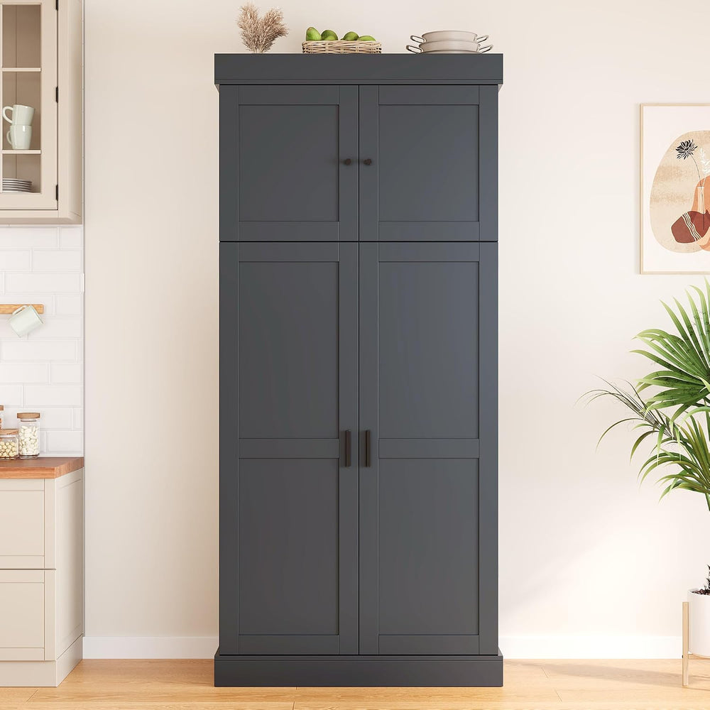 Tall Kitchen Pantry Cabinet with Adjustable Shelves, Modern Freestanding Cupb...