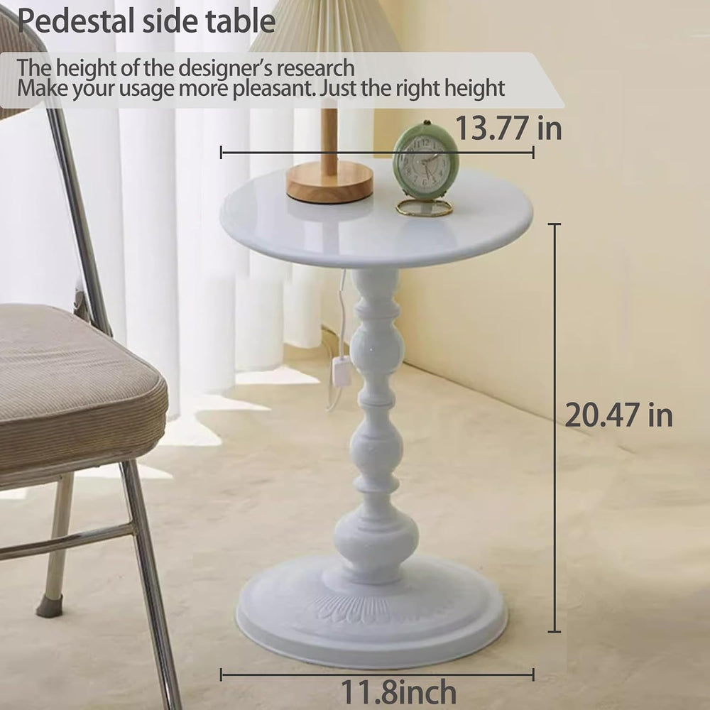 Pedestal White Metal Side Table, Sofa Coffee Table, Small TV Tray Table for T...